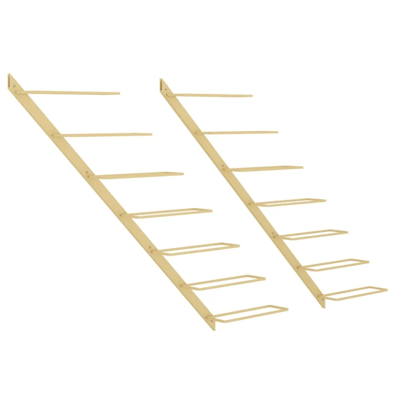 Set de 2 casiers range bouteilles étagère de rangement vin mural pour 7 bouteilles métal doré DEC024384