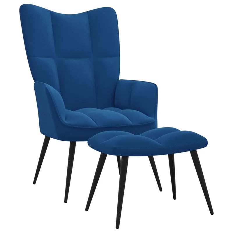 Fauteuil lounge chaise de canapé design moderne avec repose-pieds en velours bleu DEC026565