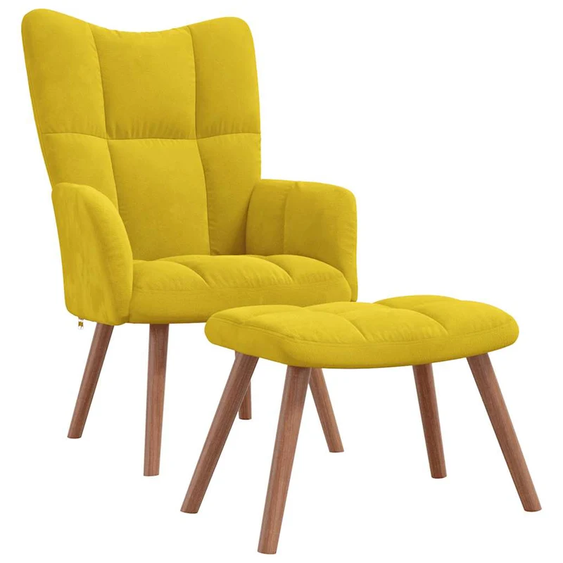 Fauteuil lounge chaise de canapé design moderne avec repose-pied en velours jaune moutarde DEC026530