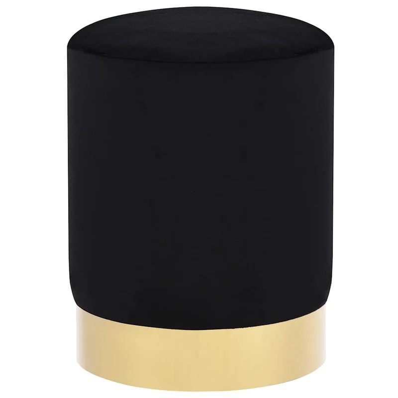 Tabouret assise pouf design moderne en velours noir et base métallique doré DEC026364