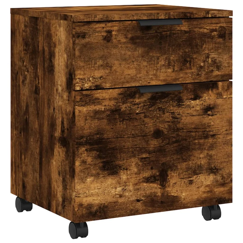 Caissons à tiroirs meuble de bureau mobile sur roulettes MDF couleur chêne fumé 45 x 38 x 54 cm DEC024561