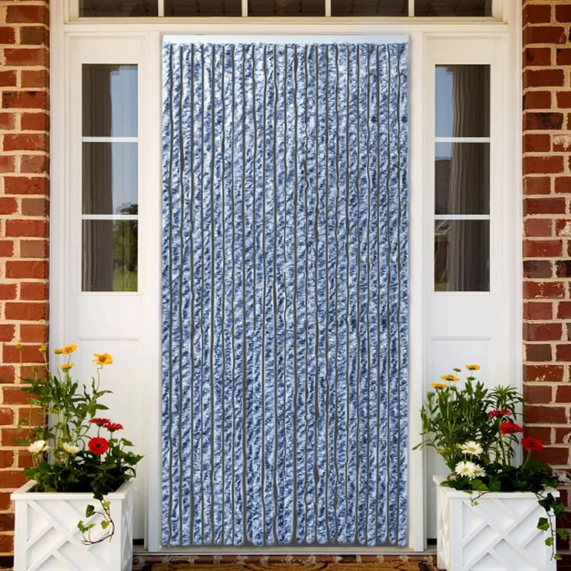 Rideau contre insectes moustiquaire Bleu blanc et argenté 90x220 cm Chenille DEC022176