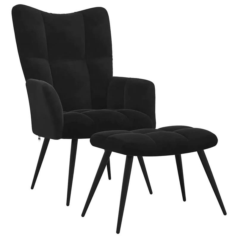 Fauteuil lounge chaise de canapé design modene avecrepose-pieds en velours noir DEC026613