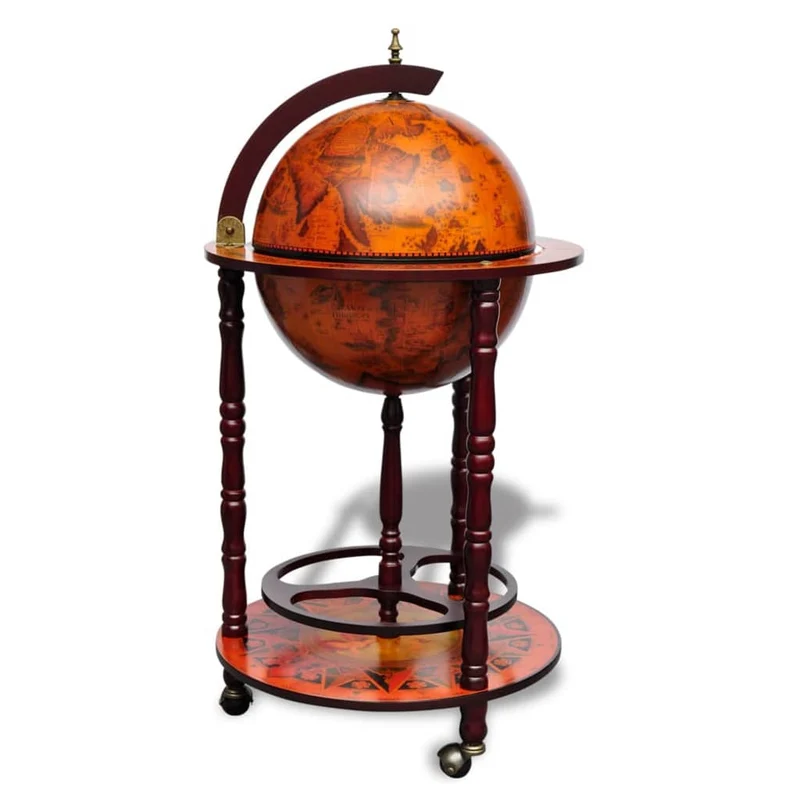 Globe de bar support de vin sous forme de globe bois d'eucalyptus brun DEC024452