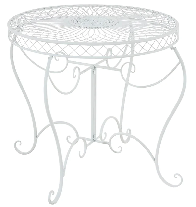 Table de jardin balcon terrasse design rustique hauteur 69 cm en métal blanc 10_0004008