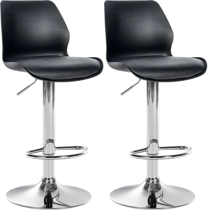 Lot de 2 tabourets de bar avec repose-pieds hauteur réglable pivotant en PVC et plastique noir et métal 10_0004170