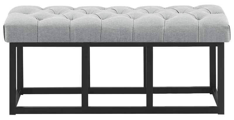 Banc capitonné rembourré 100 cm tissu gris avec structure en métal noir design contemporain 10_0008731