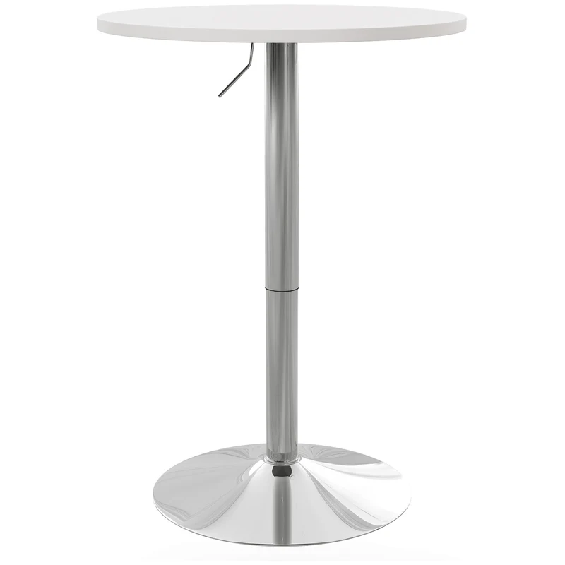 Table de bar ronde 60 x 60 x 69-91 cm hauteur réglable plateau pivotant 360° compact contemporain moderne en MDF blanc 21_0003223