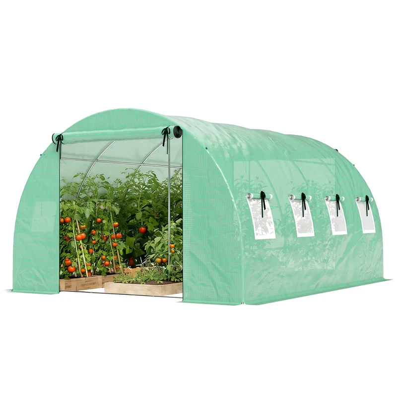 Serre tunnel de jardin 295 x 400 x 200 cm protection uv ventilation croisée haubanage style contemporain en pe vert 21_0005611