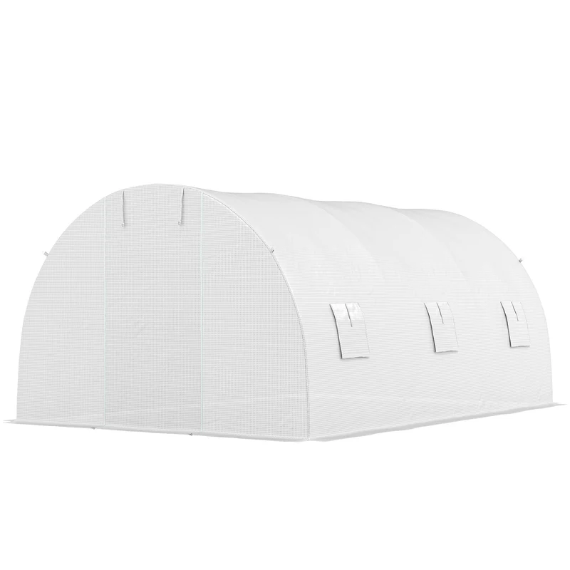 Serre de jardin tunnel 450 x 300 x 200 cm protection plantes anti uv porte zippée style contemporain épuré en pe blanc 21_0004248