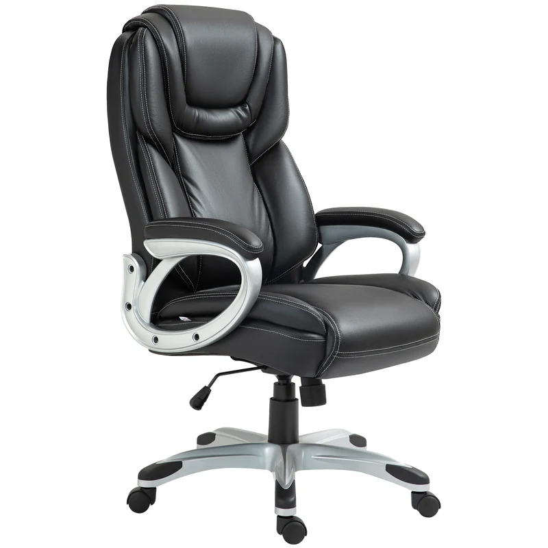 Fauteuil de bureau ergonomique 66 x 75.5 x 115.5-124.5 cm hauteur réglable et bascule style moderne en polyuréthane noir 21_0006271
