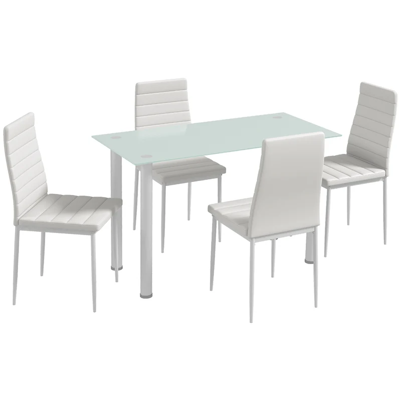 Ensemble de table à manger 4 places 120 x 60 x 75 cm assise rembourrée gain de place moderne épuré en verre trempé blanc 21_0002319