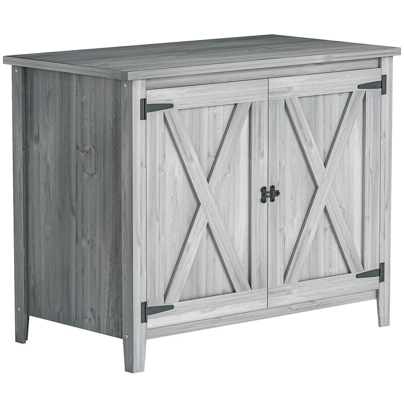 Armoire de jardin 110 x 60 x 88.5 cm étagère intégrée revêtement protecteur rustique contemporain en bois gris clair 21_0005494