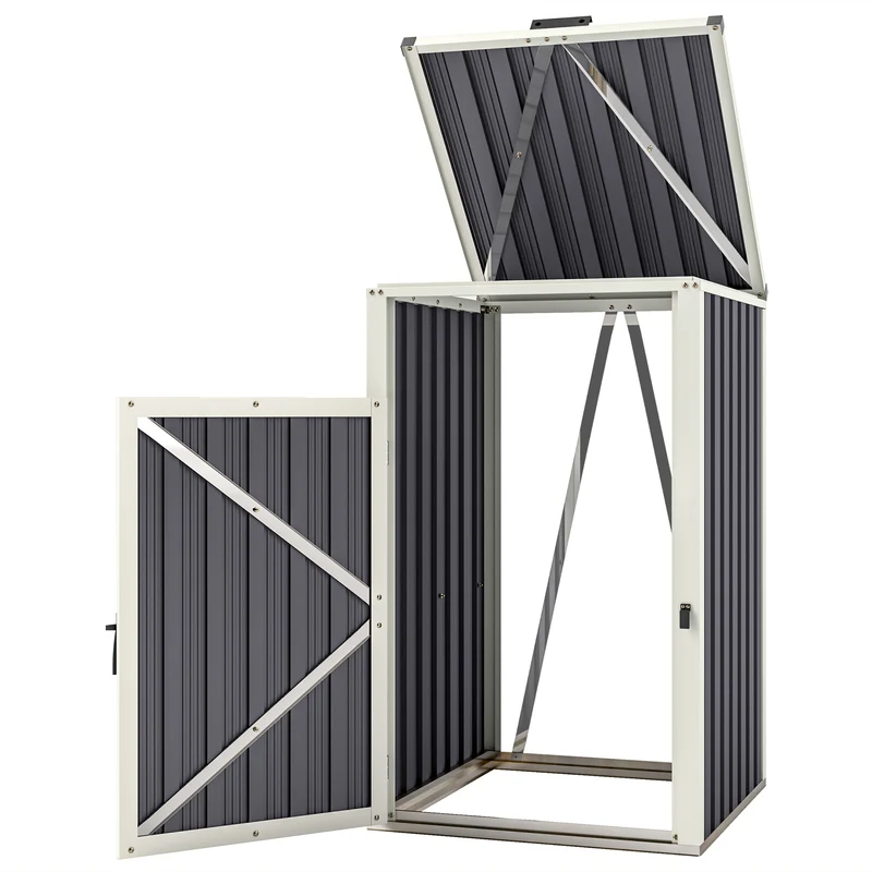 Abri pour poubelle extérieur 73 x 81 x 122 cm ventilé résistant couvercle 180° industriel en acier galvanisé gris foncé 21_0005537