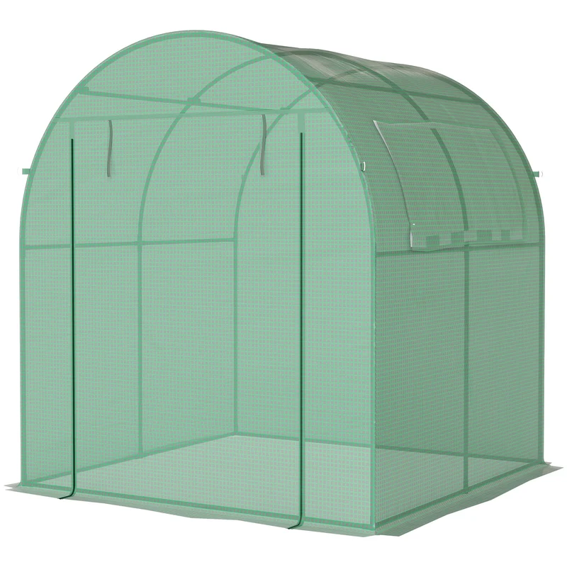Serre tunnel de jardin 180 x 180 x 200 cm porte enroulable ventilation moderne minimaliste potager stable en acier vert 21_0004283