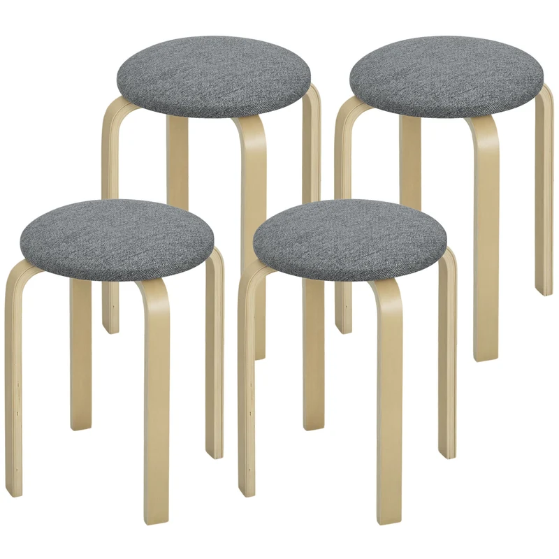 Lot de 4 tabourets empilables ronds assise rembourrée 40 x 40 x 45 cm gain de place scandinave en contreplaqué gris 21_0003292