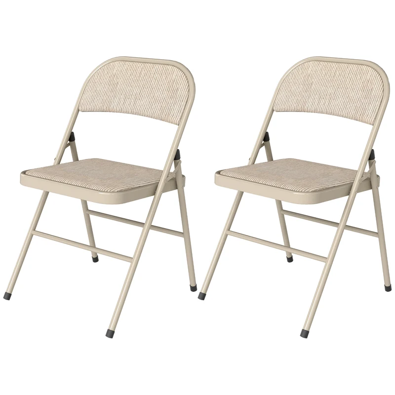Lot de 2 chaises pliantes salle à manger 45 x 46 x 78 cm gain de place assise rembourrée dossier moderne en acier beige 21_0002158