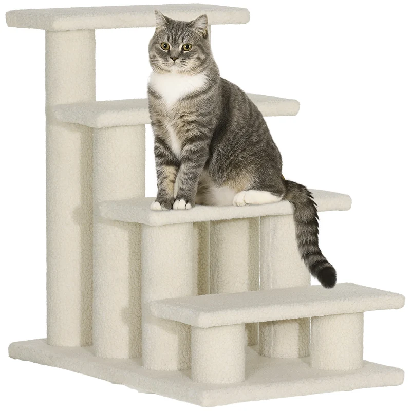 Escalier pour animaux 4 marches 61 x 41 x 60 cm aide mobilité léger et robuste scandinave en panneaux de particule crème 21_0007608