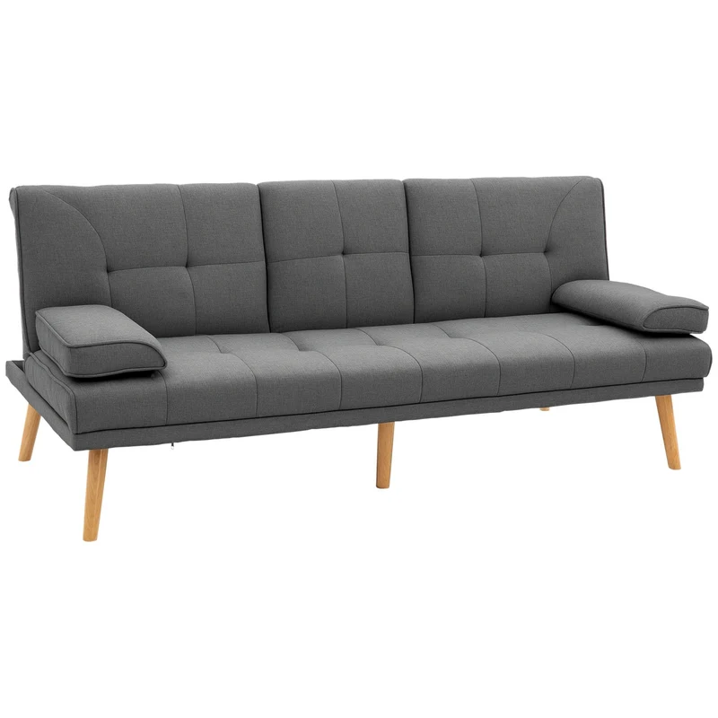 Canapé convertible 3 places 181 x 77 x 78 cm dossier 3 positions convertible en lit scandinave cosy en tissu gris foncé 21_0001753