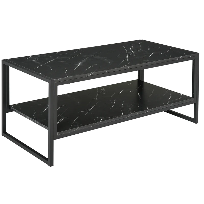 Table basse rectangulaire salon 106 x 50 x 47 cm étagère de rangement plateau moderne épuré en panneau de particules noir 21_0001794