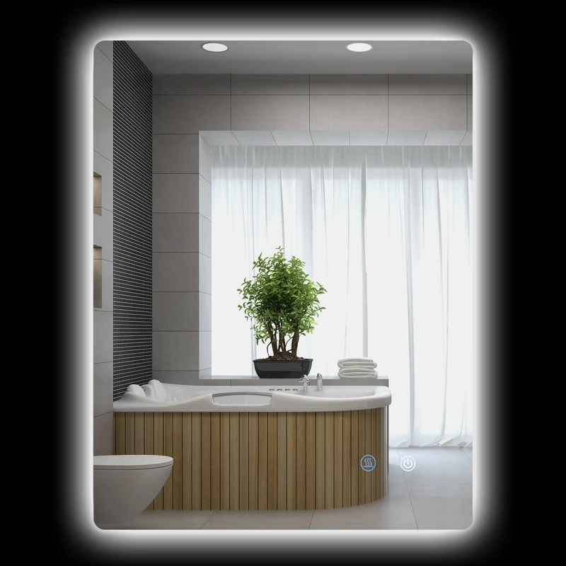 Miroir rectangulaire lumineux salle de bain 80 x 60 x 3 cm éclairage réglable antibuée moderne en verre transparent 21_0001973