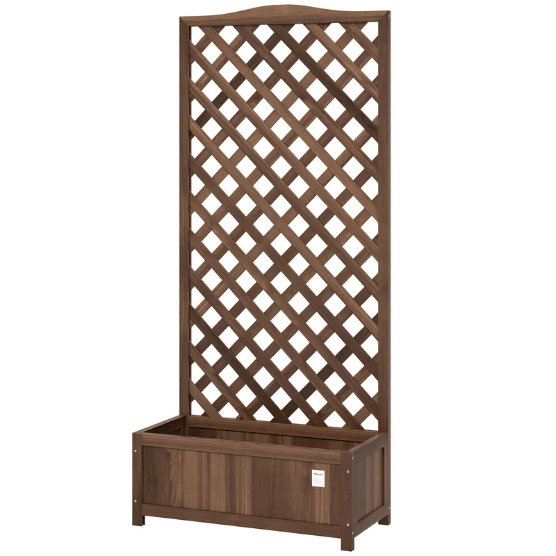 Jardinière surélevée balcon jardin 76 x 36 x 170 cm treillis plantes grimpantes drainage rustique en bois marron foncé 21_0004253