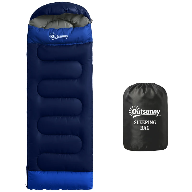 Sac de couchage camping transformable 215 x 75 x 10 cm chaleur respirante spacieux moderne en polyester bleu marine 21_0006572