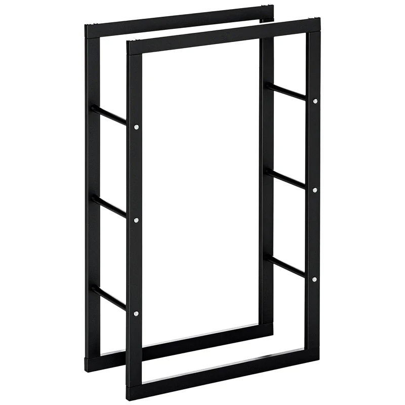 Range bûches étagère porte bois 60 x 25 x 100 cm stable charge max 100 kg contemporain design extérieur en métal noir 21_0001106