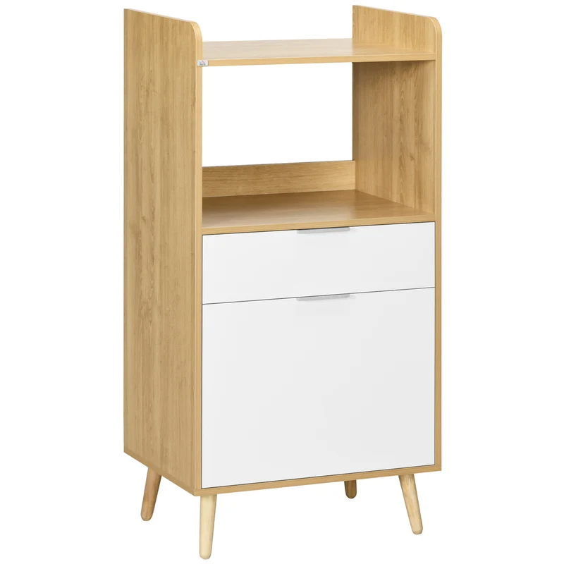 Meuble desserte cuisine micro-ondes 58 x 40 x 118 cm gain de place tiroir scandinave en panneau de particules naturel 21_0002361