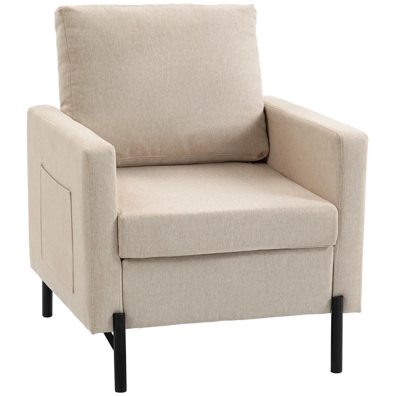Fauteuil 1 place salon rembourré accoudoirs 73 x 77 x 87 cm assise mousse confortable contemporain chic en lin beige 21_0003118