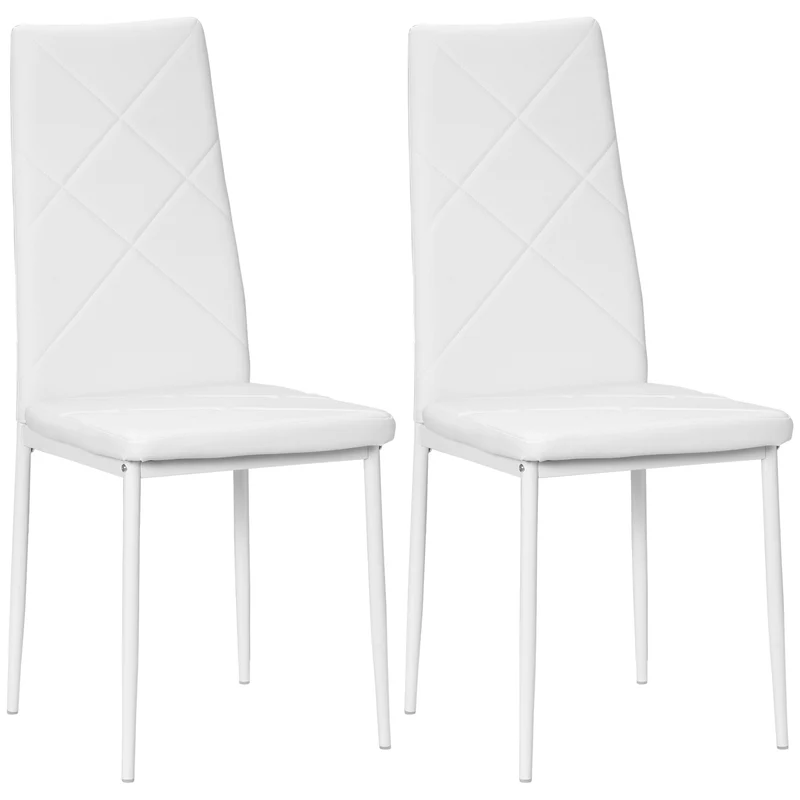 Chaise de salle à manger dossier haut assise capitonnée 41 x 50 x 97 cm antidérapant design entretien facile en PU blanc 21_0002316