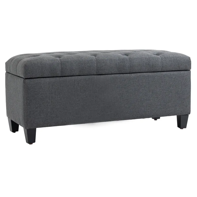 Banc de rangement bout de lit 100 x 40 x 44 cm capitonné détails boutonnés rangement vintage en polyester gris foncé 21_0002848