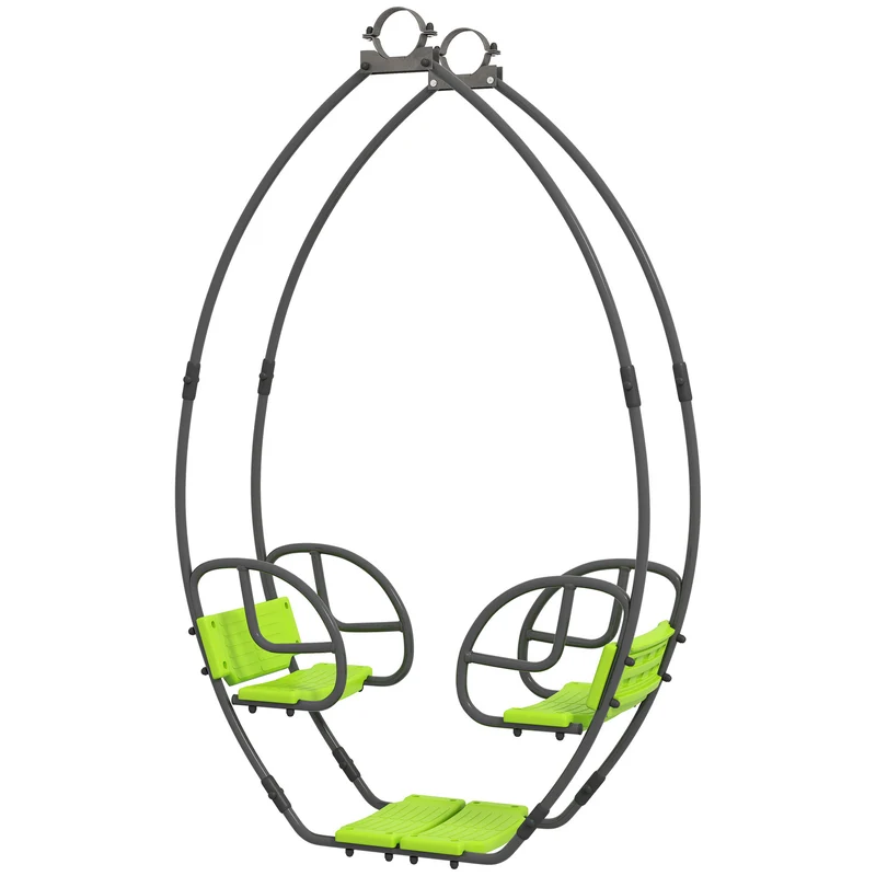 Balançoire pour enfants 2 places jardin 110,5 x 40,5 x 180 cm dossier et poignées sécurisées style moderne en métal vert 21_0000373