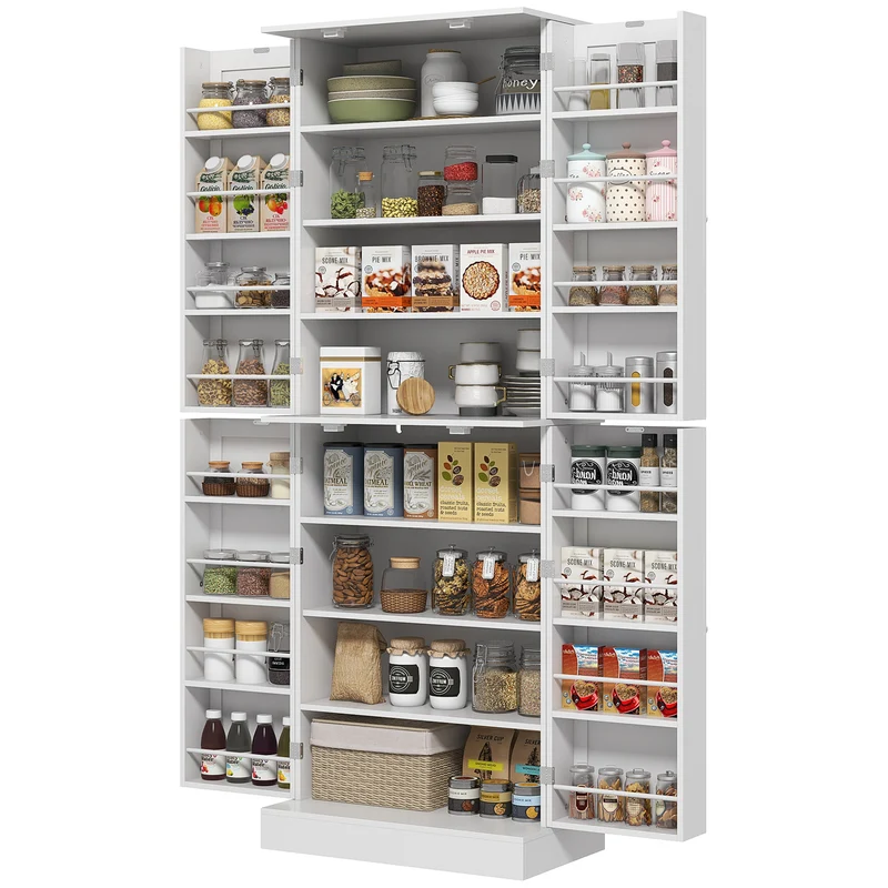 Armoire de cuisine 60 x 35 x 166 cm étagères réglables anti-basculement moderne pratique en panneau de particules blanc 21_0003232