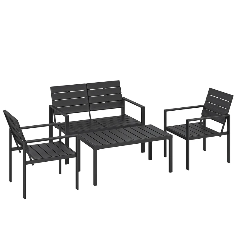 Lot de 4 salon de jardin canapé 2 places 104 x 71 x 76,5 cm lattes résistant intempéries design en polyéthylène noir 21_0005762