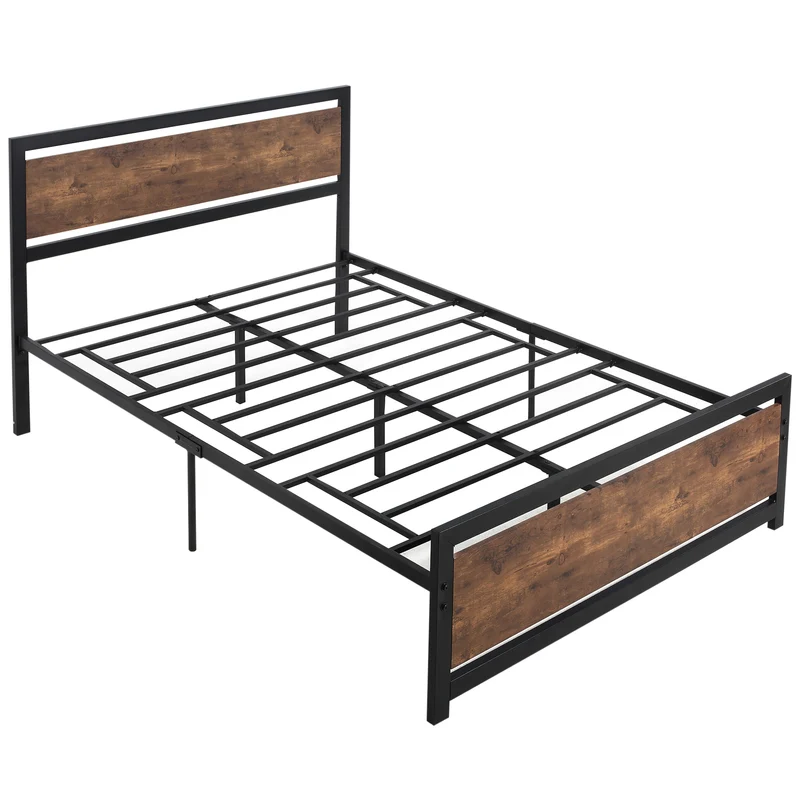 Lit double industriel 195 x 144 x 103 cm sommier inclus compatible matelas 190 x 140 cm design vintage en acier noir 21_0001491