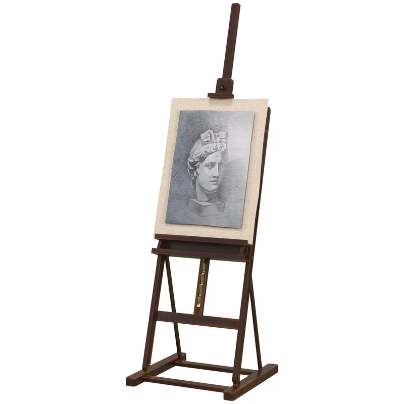 Chevalet de peinture hauteur réglable 53 x 50.5 x 171-230 cm rangement porte pinceau classique contemporain en bois café 21_0006106