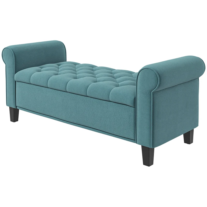 Banc de rangement bout de lit 126 x 48.5 x 57 cm coffre capitonné assise rembourrée style contemporain en polyester vert 21_0002911