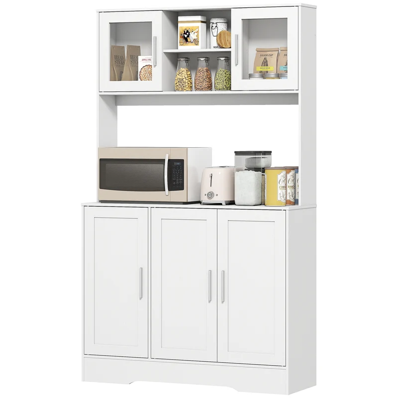 Armoire de cuisine rangement 108 x 35 x 180 cm plan de travail large étagères ajustables scandinave épuré en MDF blanc 21_0003304