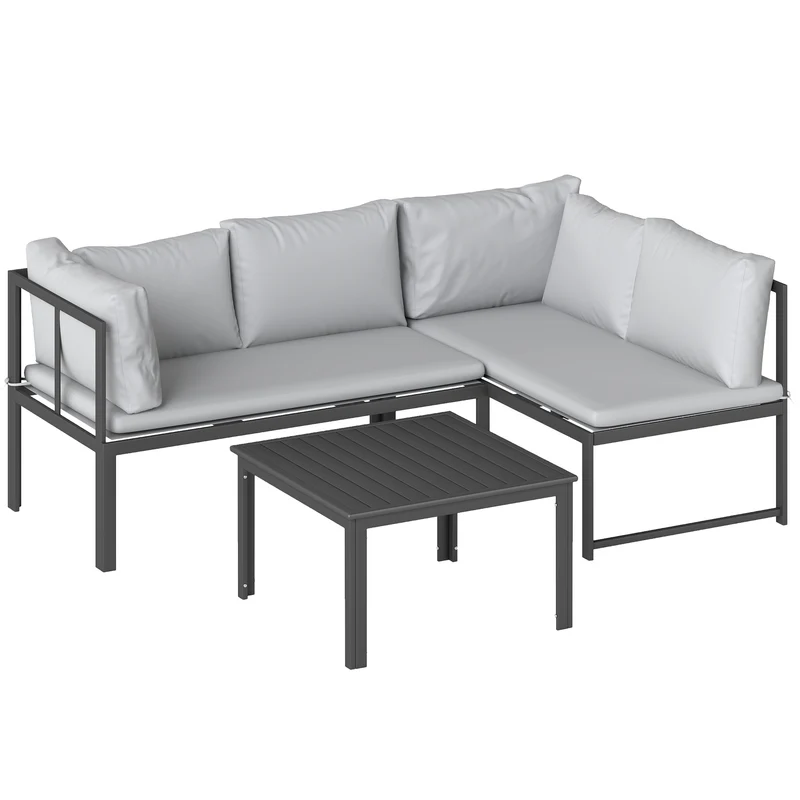 Salon de jardin modulable 3 pièces 177 x 115 x 64 cm accoudoir réglable assise épaisse moderne scandinave en métal gris 21_0005716