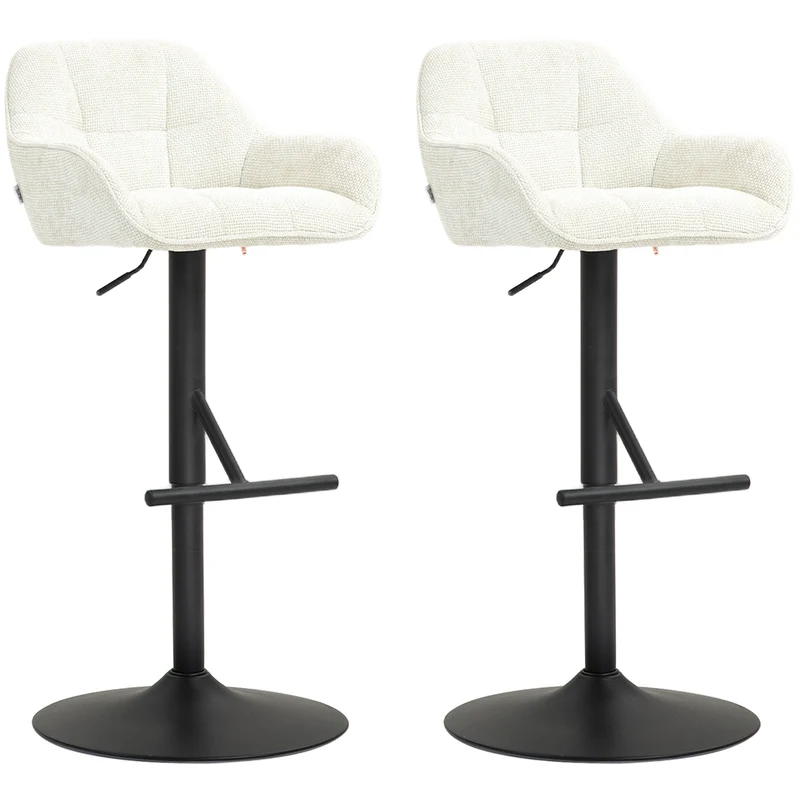 Lot de 2 tabourets de bar 52.5 x 53 x 86.5-108 cm assise pivotante hauteur réglable contemporain en polyester crème 21_0003268
