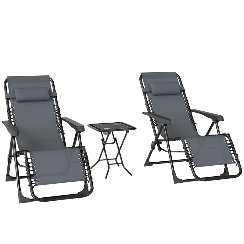 Lot de 2 chaise longue de jardin 90 x 65 x 110 cm inclinable pliable table d'appoint style moderne en textilène gris 21_0005307