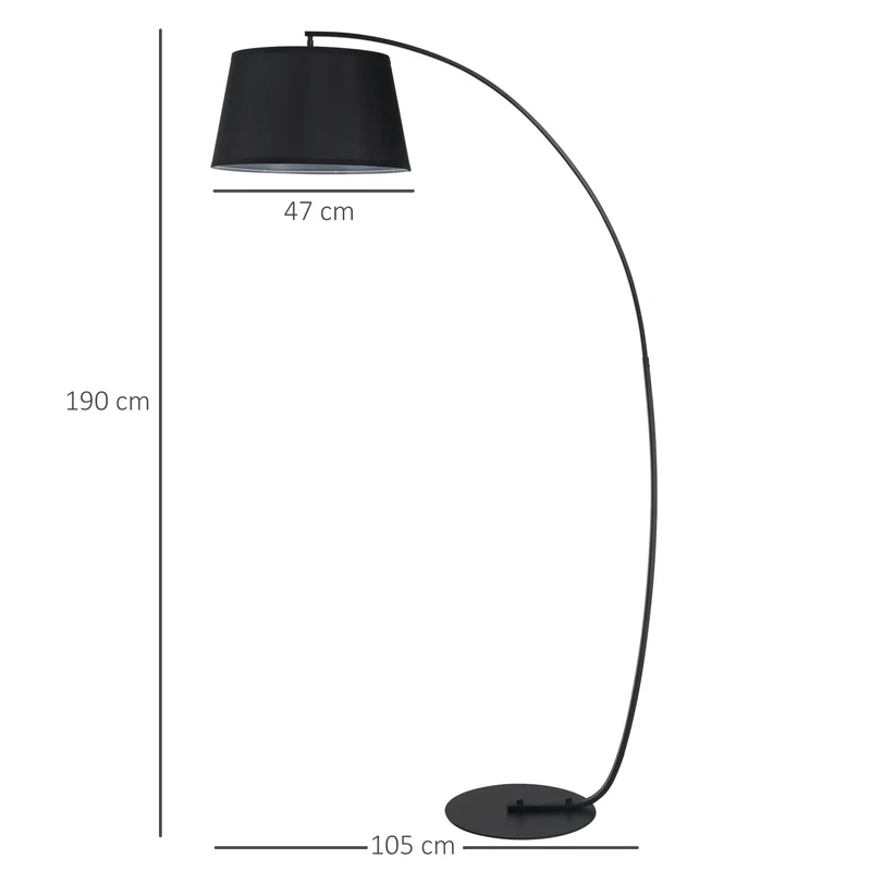Lampadaire arc sur pied salon 47 x 105 x 190 cm lumière douce interrupteur à pied moderne contemporain en métal noir 21_0007007