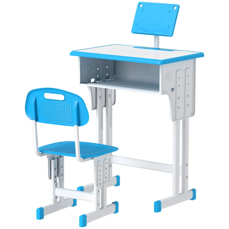 Bureau et chaise pour enfant 60 x 45 x 90-102 cm réglable en hauteur rangements intégrés moderne minimaliste en PP bleu 21_0000191