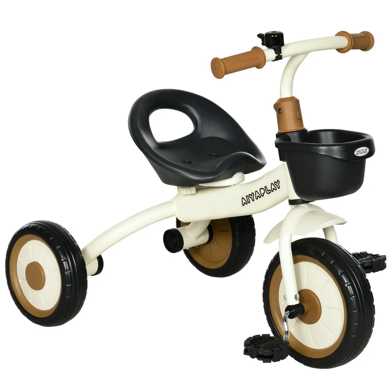 Tricycle enfant promenade 70.5 x 53 x 58 cm selle réglable dossier guidon avec sonnette panier tendance en métal blanc 21_0000535