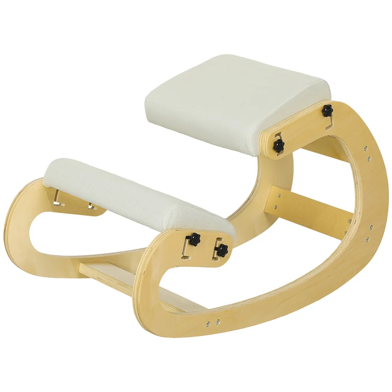 Tabouret genoux ergonomique pour bureau 55 x 85 x 55 cm soulage le dos fonction bascule moderne en bois de bouleau crème 21_0006274