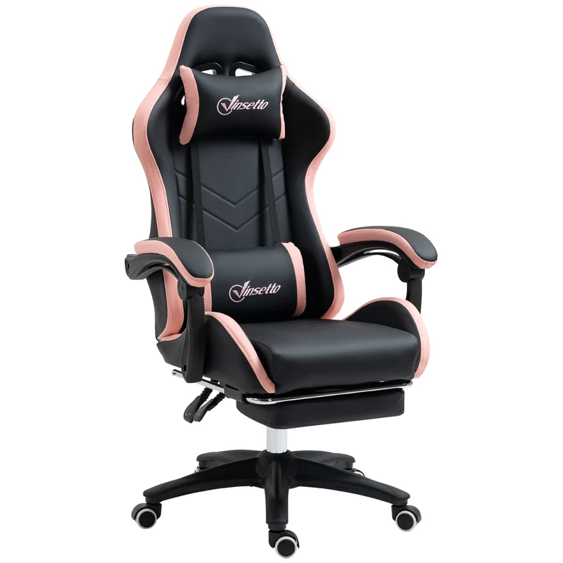 Fauteuil de jeu ergonomique 65 x 65 x 121-129 cm dossier inclinable 135° repose-pieds soutien lombaire design en PU rose 21_0006226