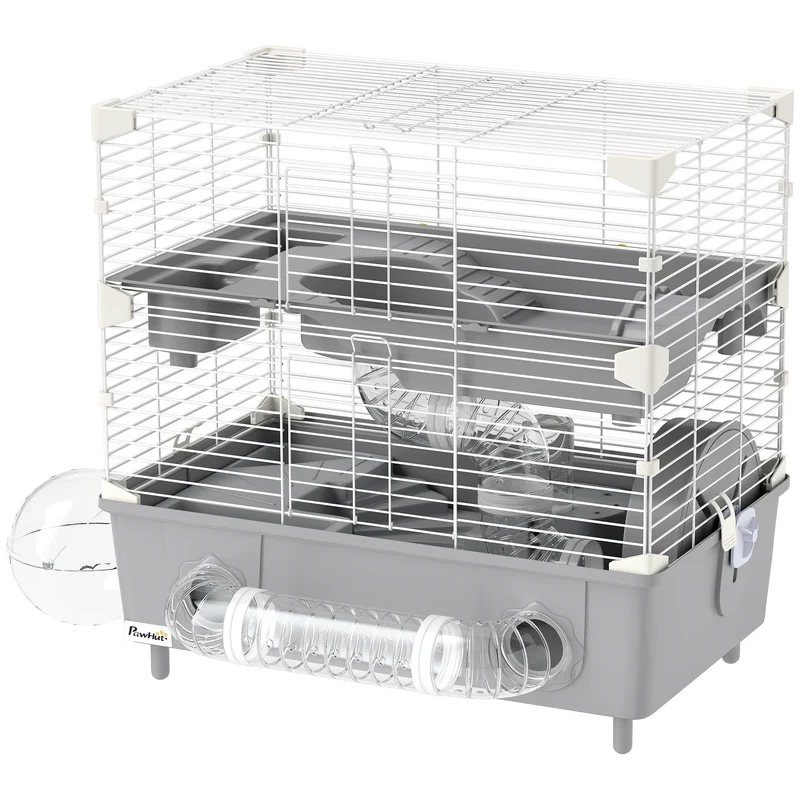 Cage pour hamsters nains bi niveau 44.5 x 28 x 44 cm bain de sable roue silencieuse contemporain salon en acier gris 21_0008007