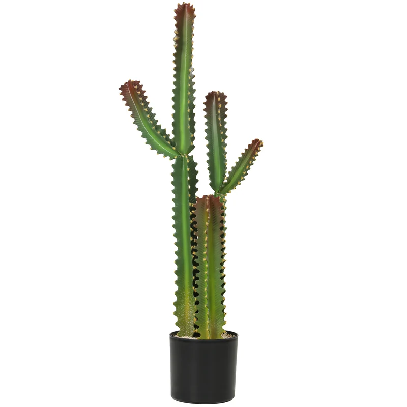 Cactus artificiel en pot salon bureau idéal prêt à poser 111 cm sans entretien design contemporain chaleureux en PP vert 21_0003720