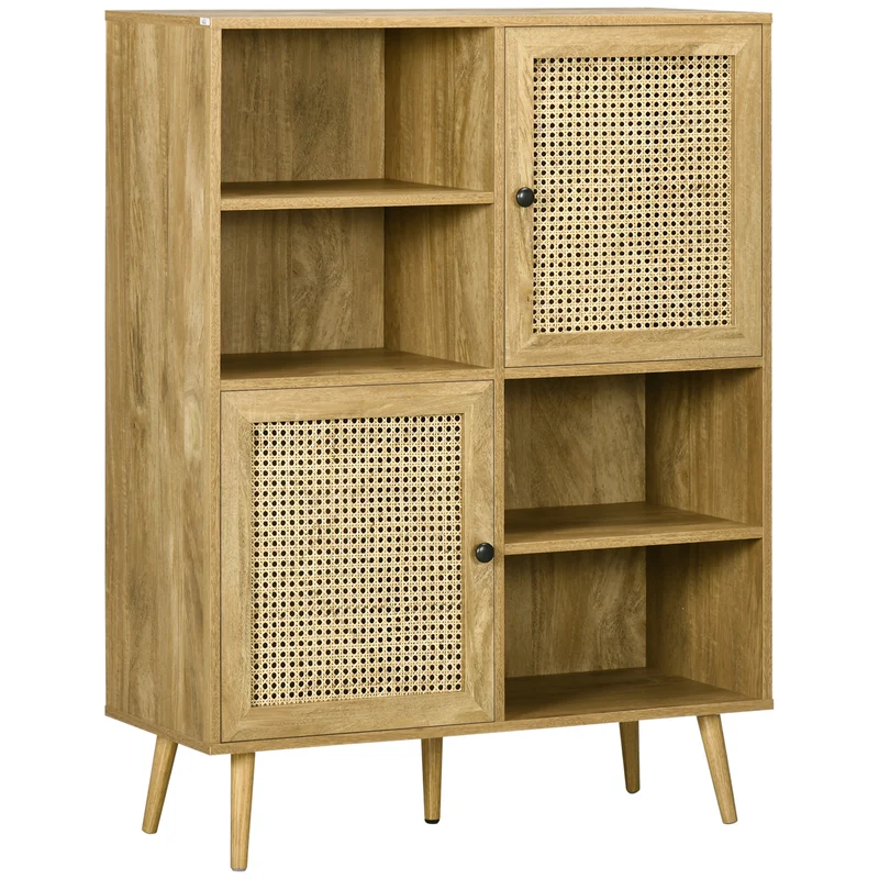 Buffet haut de rangement 90 x 32.5 x 120 cm multi rangements sécurité anti basculement vintage scandinave en bois chêne 21_0002893